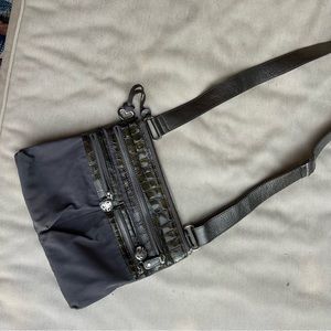 Brighton Crossbody Bag, Gray with Patent Croc Detail